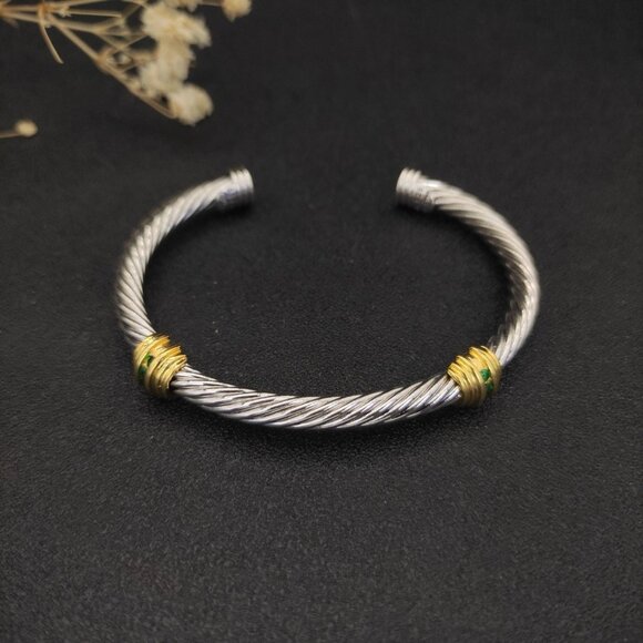 David Yurman 14K Gold Double Green Diamond Bracelet - Picture 2 of 5